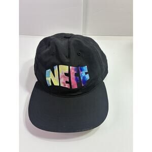 NEFF Tie Dye Logo Snapback Hat Black Colorful Brim Streetwear Skate
